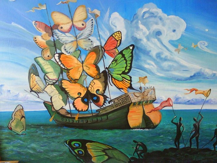 Ship with Butterfly Sails, Oil painting by Salvador Dali, 1937